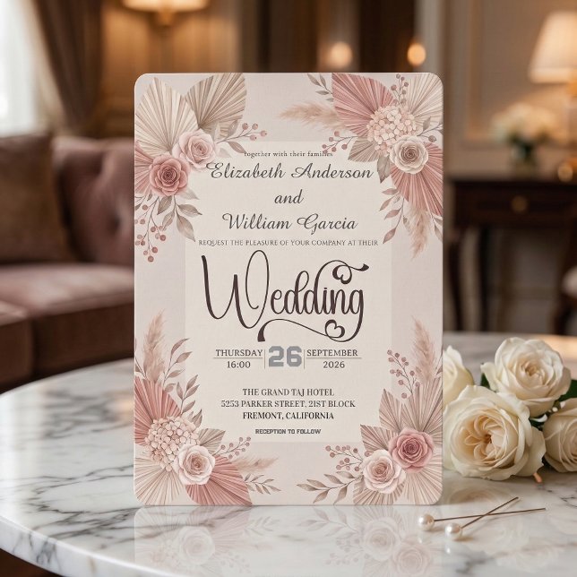 Rustic Bohemian Blush Dusty Rose Wedding Invitation (Creator Uploaded)