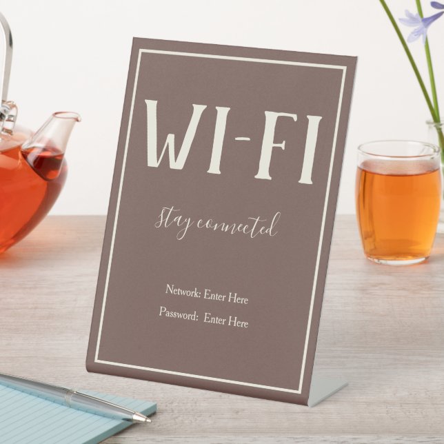 Rustic Bohemian Brown Wi-Fi Guest Pedestal Sign (In SItu)