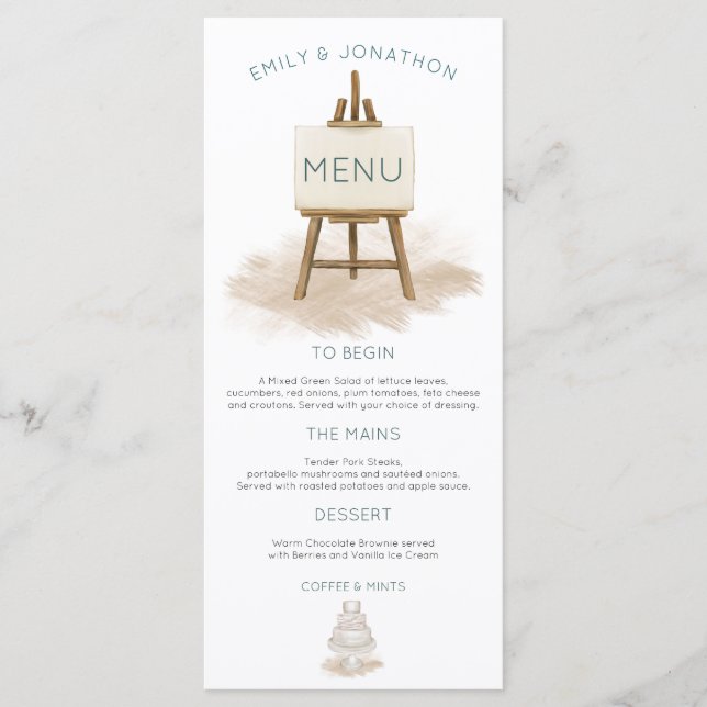 Rustic Bohemian Cake Illustration Wedding Menu (Front)