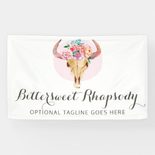 Rustic Bohemian Cow Skull Watercolor Blush Floral Banner