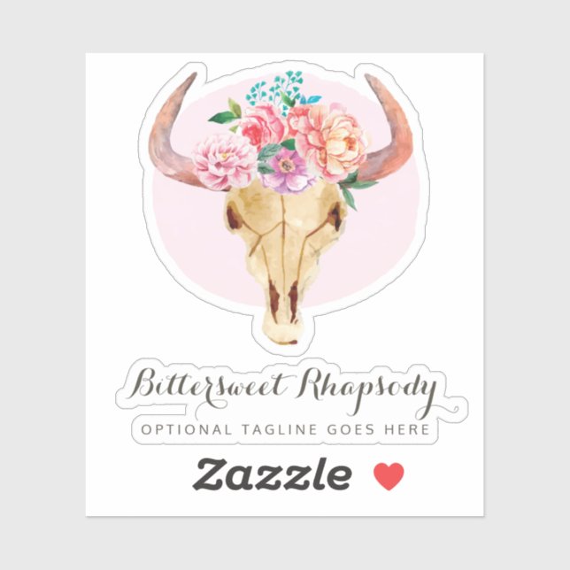 Rustic Bohemian Cow Skull Watercolor Name Logo (Sheet)