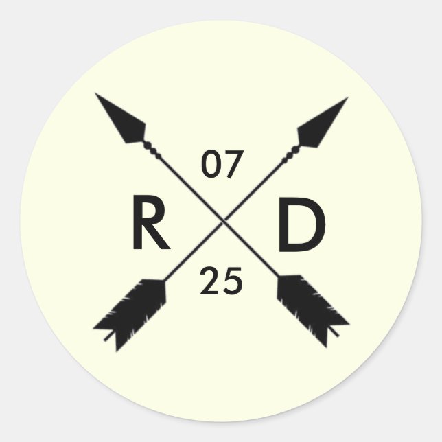 Rustic & Bohemian | Crossed Arrow | Custom Wedding Classic Round Sticker (Front)