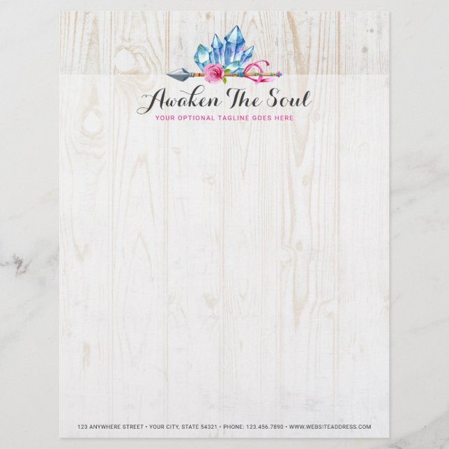 Rustic Bohemian Crystal Gems & Arrow Watercolor Custom Letterhead (Front)