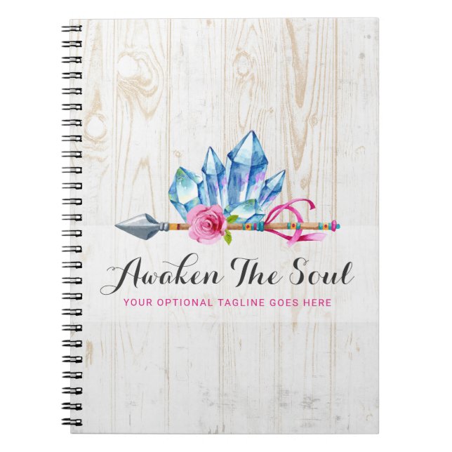 Rustic Bohemian Crystal Gems & Arrow Watercolor Notebook (Front)