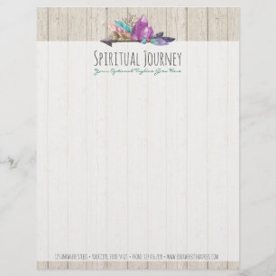 Rustic Bohemian Crystals & Arrow Watercolor Wood Letterhead Template