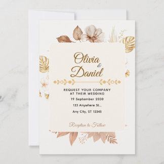 Rustic Bohemian Dried Floral Cream Wedding Invitation