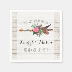 Rustic Bohemian Feathers Arrow Wedding Reception Napkin