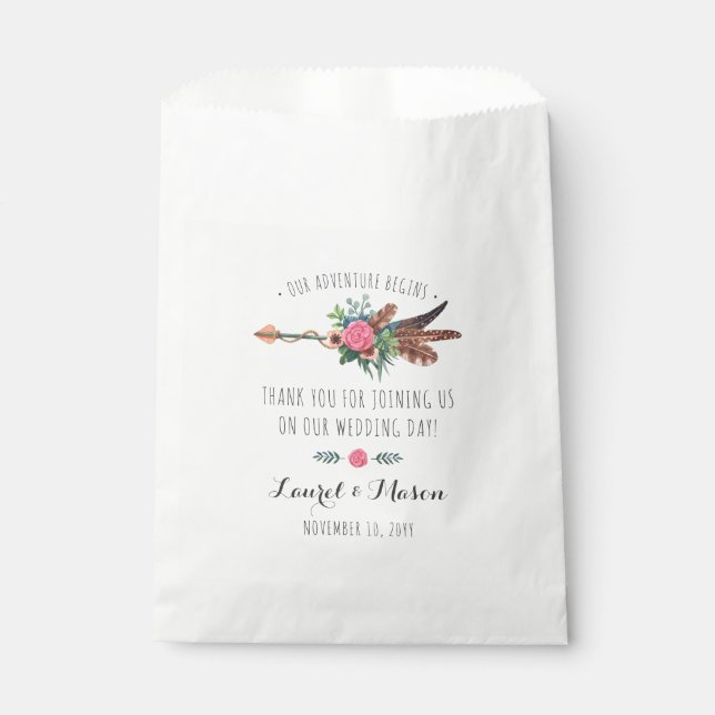 Rustic Bohemian Feathers Arrow Wedding Thank You Favour Bags (Front)