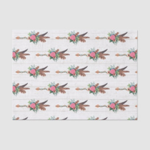 Rustic Bohemian Feathers & Rose Arrow Wedding Tissue Paper