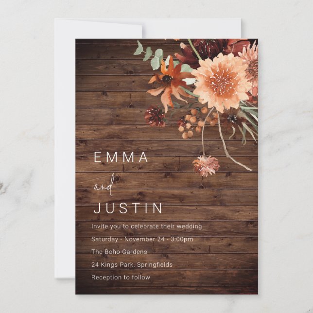 Rustic Bohemian Floral All Seasons Wedding Invitation (Front)