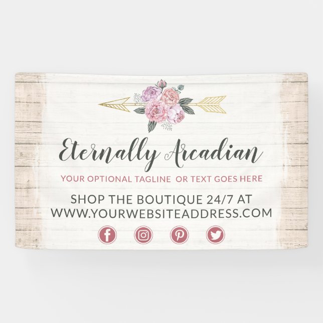 Rustic Bohemian Floral Arrows Blush Pink Gold Boho Banner (Horizontal)