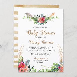 Rustic Bohemian Floral Watercolor Baby Shower Invitation