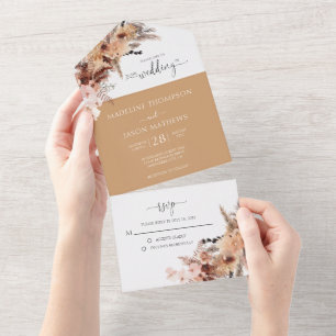 Rustic Bohemian Floral Watercolor Wedding All In One Invitation