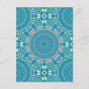 Rustic Bohemian Geometric Mandala Blue Purple Holiday Postcard