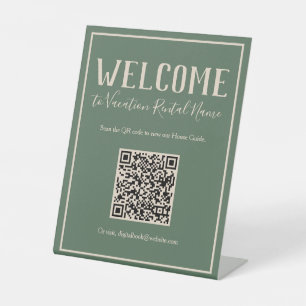 Rustic Bohemian Green Digital QR Code Welcome Sign