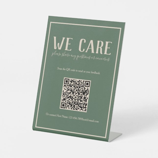 Rustic Bohemian Green QR Code Feedback Sign (Front)