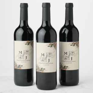 Rustic Bohemian Minimalist Wedding Wine Label