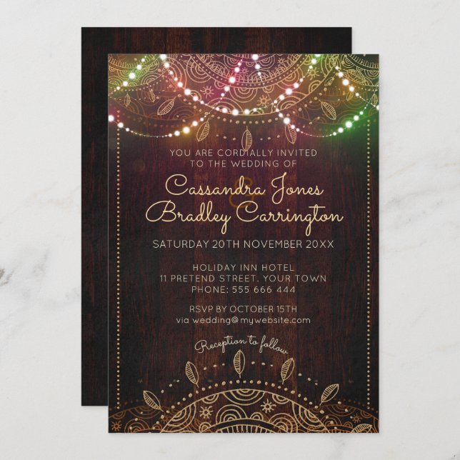 Rustic Bohemian Nights Wedding Invitation (Front/Back)
