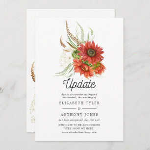 Rustic Bohemian Red Sunflower Wedding Update Invitation