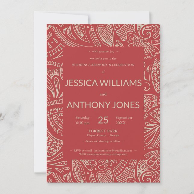 Rustic Bohemian Red Wedding Invitation Card (Front)