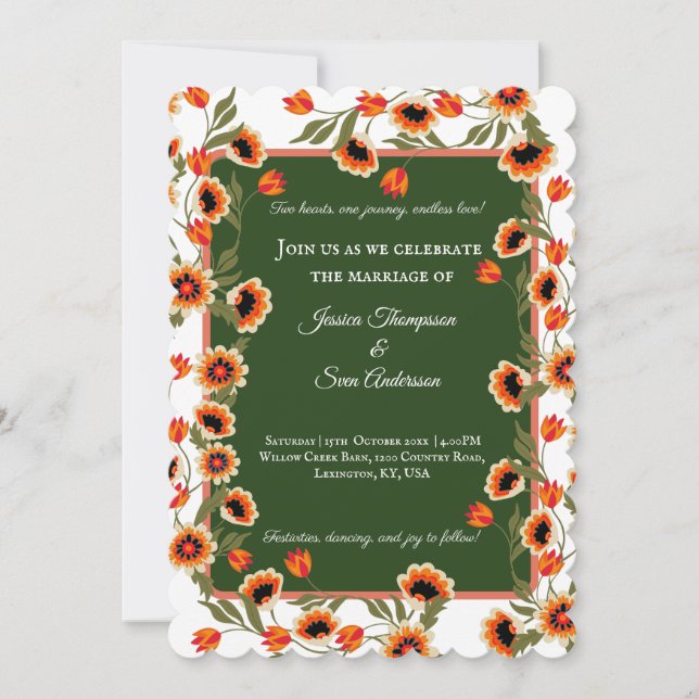 Rustic Bohemian Scandinavian Folk-Inspired Wedding Invitation (Front)