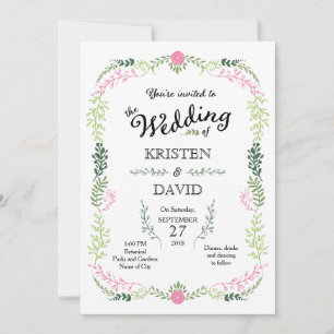Rustic Bohemian Spring Foliage Wreath Wedding Invitation
