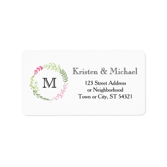 Rustic Bohemian Spring Foliage Wreath Wedding Label (Front)