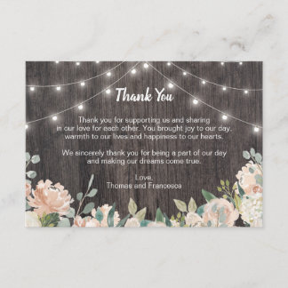 Rustic Bohemian String Lights Floral Thank You Card