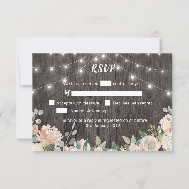 Rustic Bohemian String Lights Floral Wedding RSVP (Front)