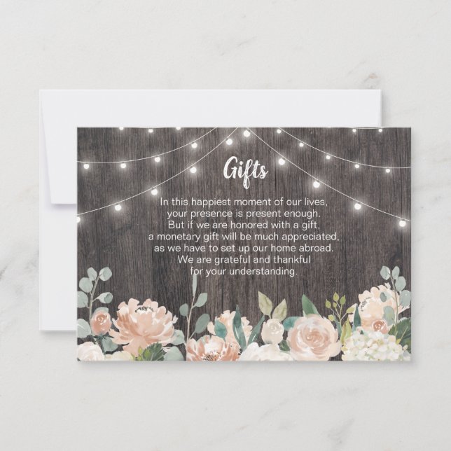 Rustic Bohemian String Lights Wedding Gift Guide Thank You Card (Front)