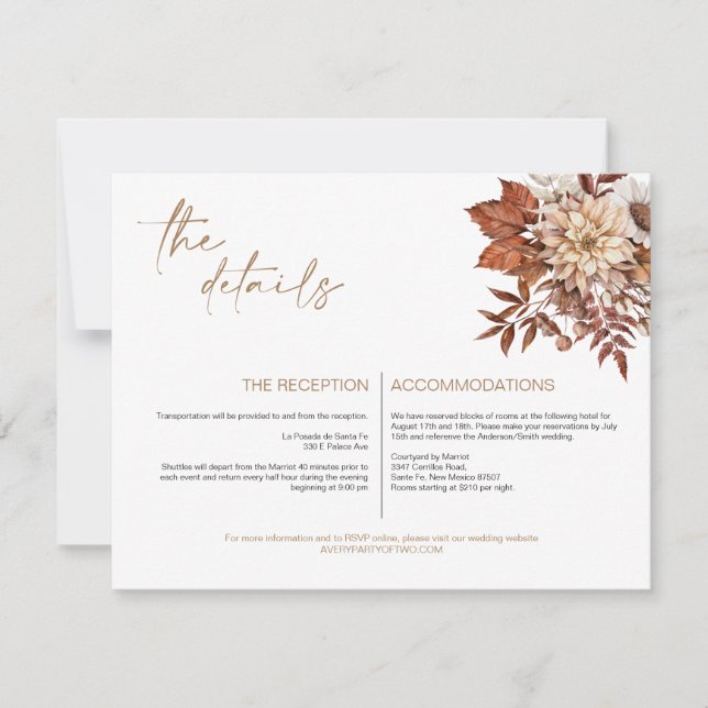 Rustic Bohemian Terracotta Floral Details Card (Front)