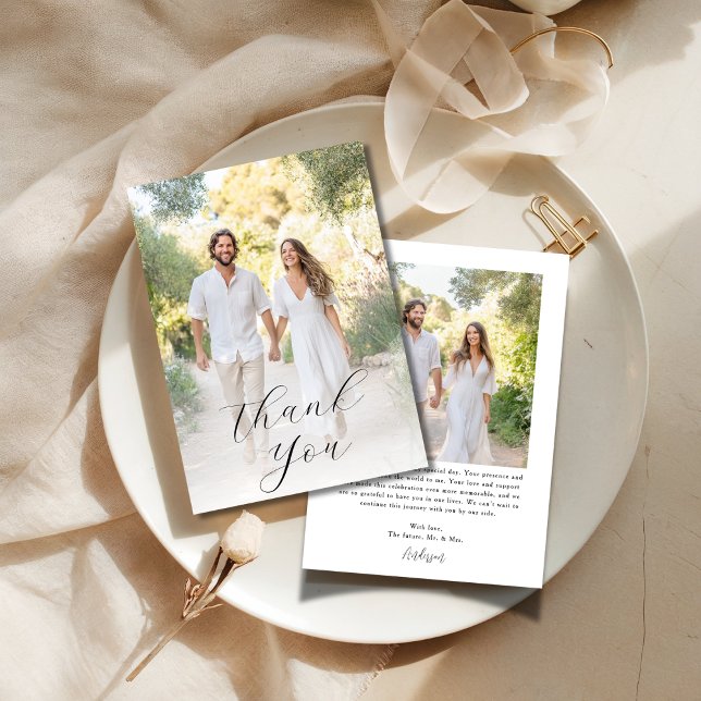 Rustic Boho 2 Photo Couples Bridal Shower Photo Thank You Card (Creator Uploaded)