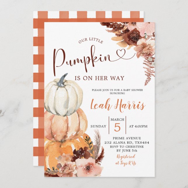 Rustic Boho A Little Pumpkin is On The Way Invitat Invitation (Front/Back)
