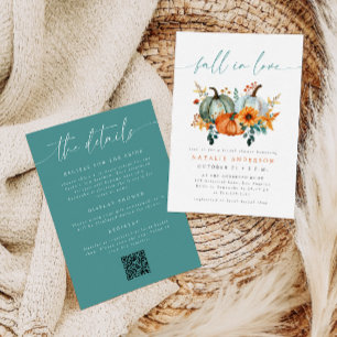 Rustic Boho All-in-One QR Code Fall Bridal Shower Invitation