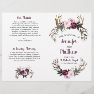 Rustic Boho Antlers Purple Plum Pink Peonies