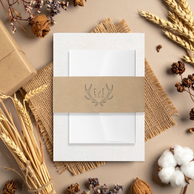 Rustic Boho Antlers Wedding Kraft Paper ID1109 Invitation Belly Band (Creator Uploaded)