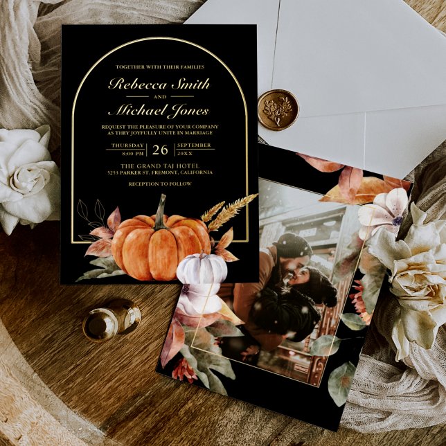 Rustic Boho Arch Pumpkin Photo Black Wedding Gold (Creator Uploaded)