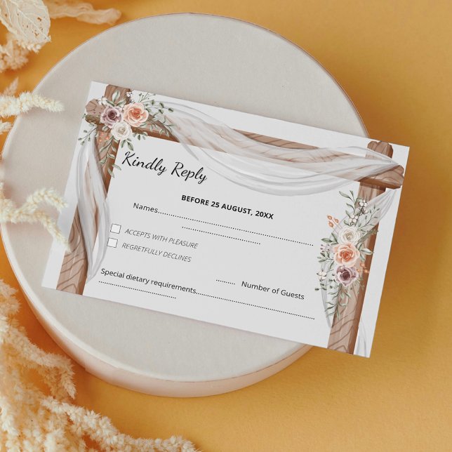 Rustic Boho Arch Watercolor Floral Wedding  RSVP Card (Creator Uploaded)