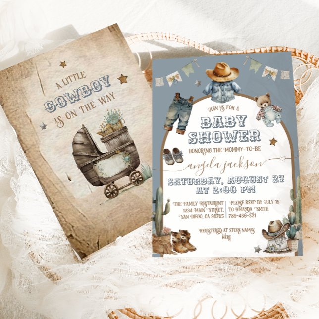 Rustic Boho arch Wild West Blue Boy Baby Shower Invitation (Creator Uploaded)