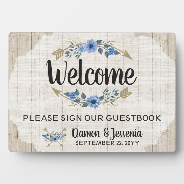 Rustic Boho Arrows & Floral Wedding Welcome Sign Plaque (Front)
