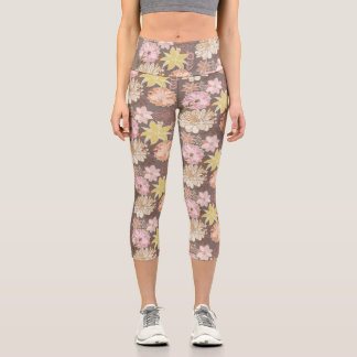 Rustic Boho Asphalt Floral Pattern  Capri Leggings
