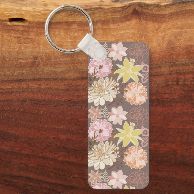 Rustic Boho Asphalt Floral Pattern  Key Ring (Front)