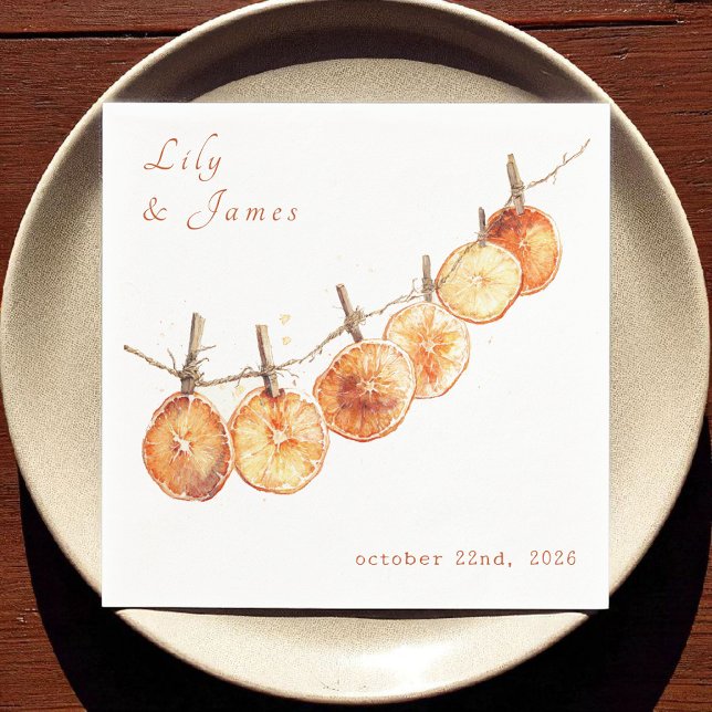 Rustic Boho Autumn Dried Orange Garland Wedding Napkin (Creator Uploaded)