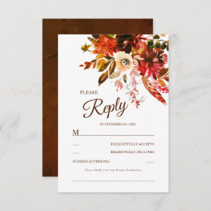 Rustic Boho Autumn Floral Watercolor RSVP Card