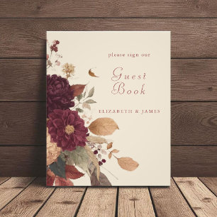 Rustic Boho Autumn Floral Wedding Guest Book Sign