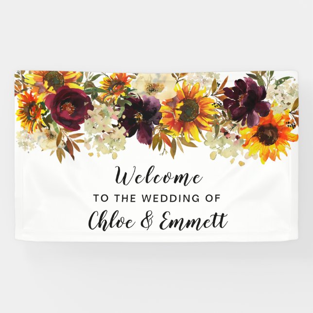Rustic Boho Autumn Floral Wedding Welcome Banner (Horizontal)