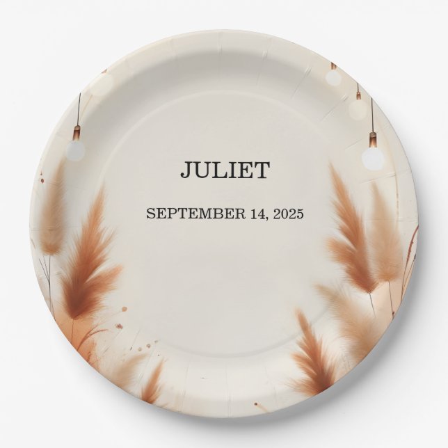 Rustic Boho Autumn Ombre Brown Bridal Shower Paper Plate (Front)