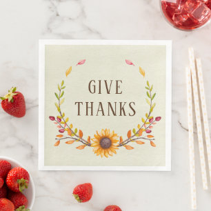Rustic Boho Autumn Sunflower Thank You  Napkin