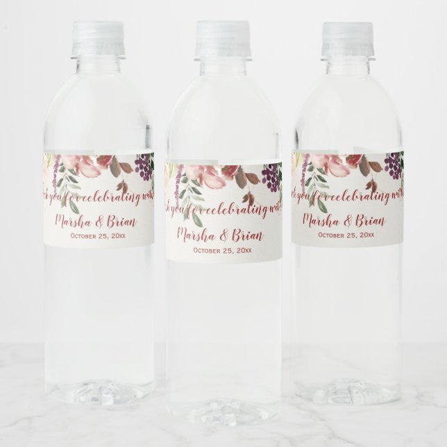 Rustic Boho Autumn Wedding Water Bottle Labels (Bottles)