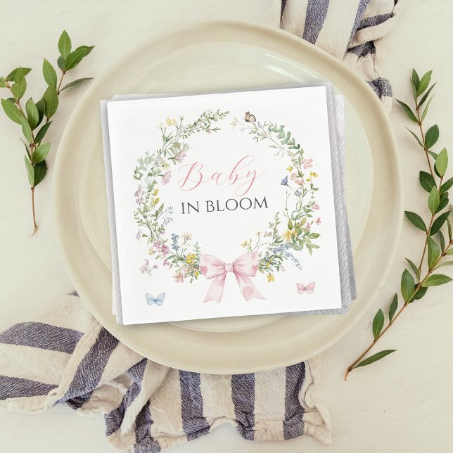 Rustic Boho Baby in Bloom Pink Bow Baby Shower Napkin (Creator Uploaded)